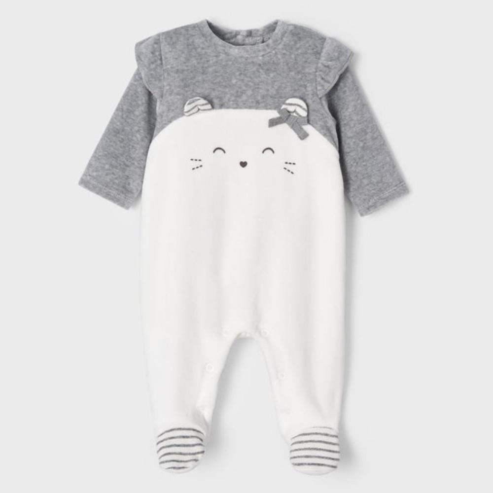 Size 2-4 months Mayoral Gray and White Animal Face Footie